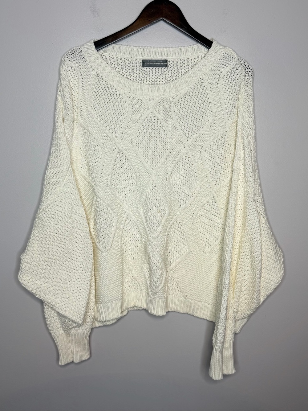 Anthropologie Boxy Oversized Cable Knit Sweater Ivory Womens XL